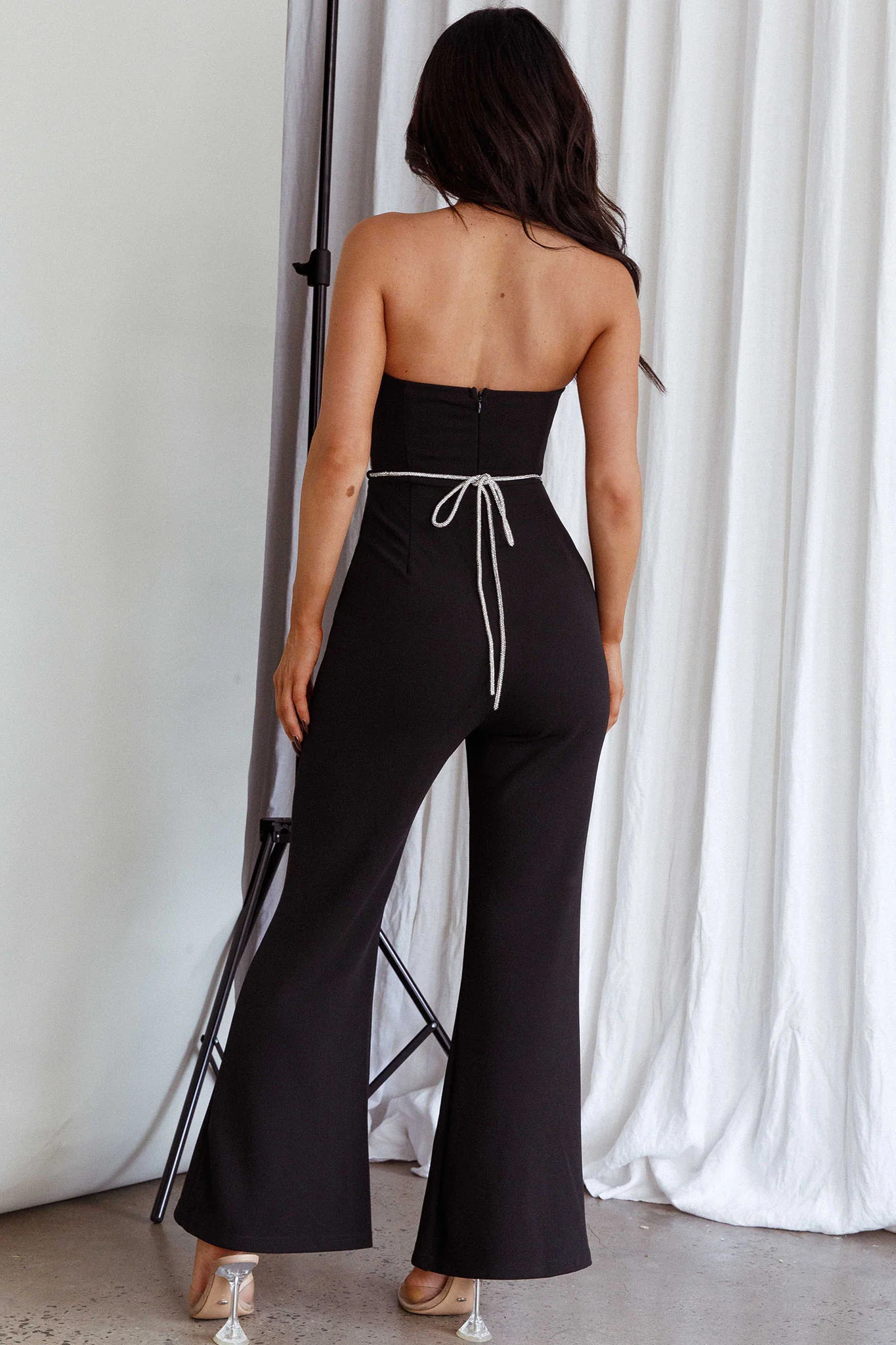 Nohemi Strapless Diamante Jumpsuit Black - Sonourner