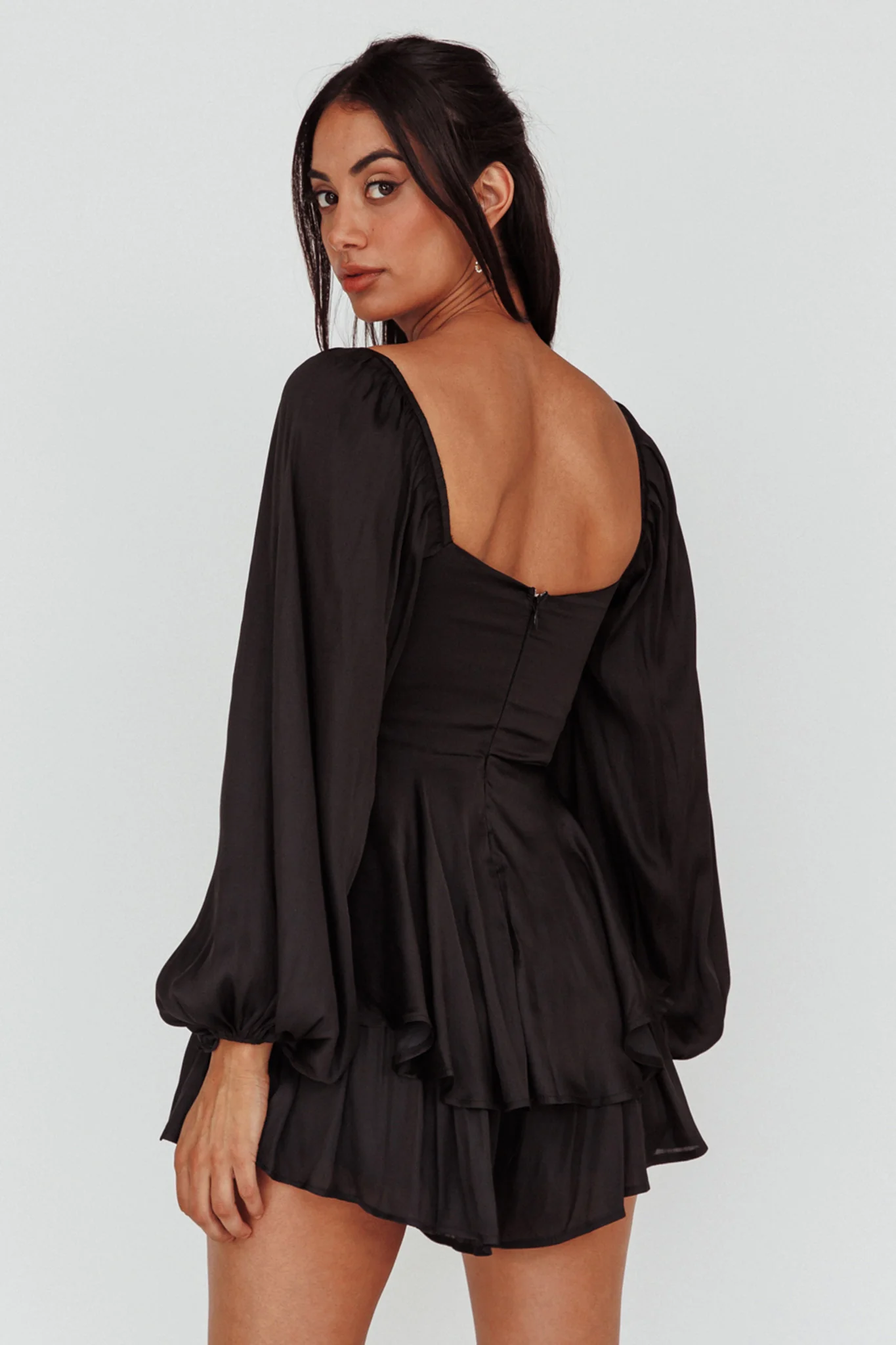 New Light Balloon Sleeve Romper Black - Sonourner