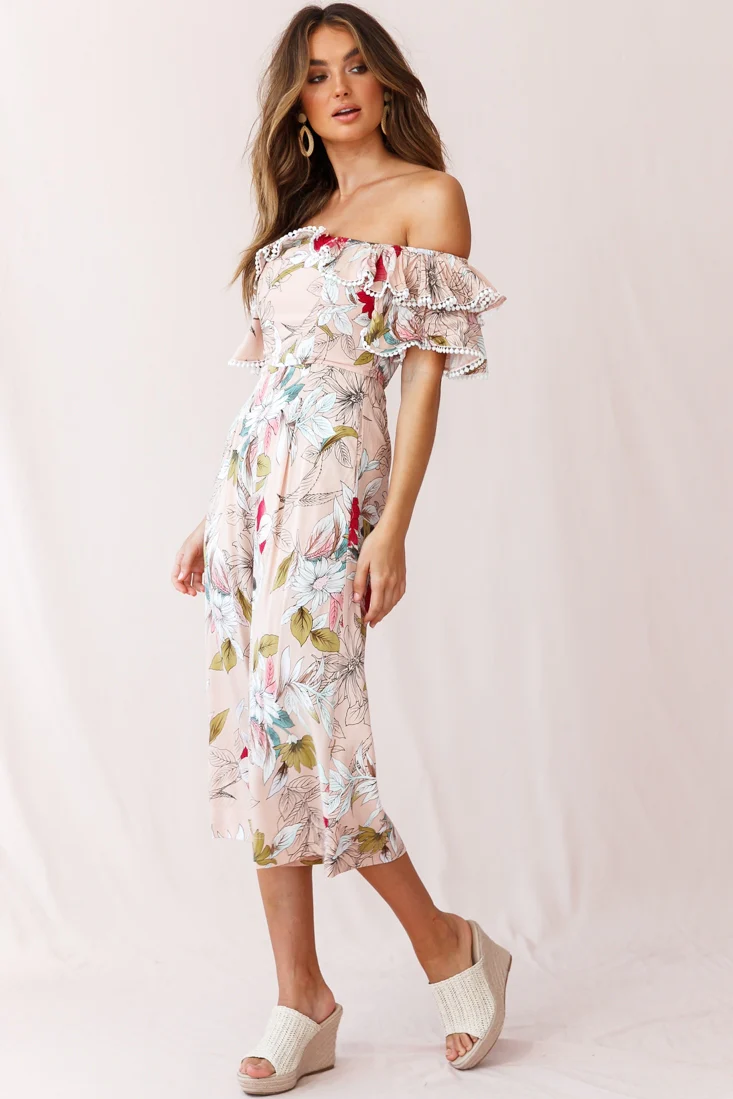 Keeper Off-Shoulder Culotte Jumpsuit Floral Print Mocha - Sonourner