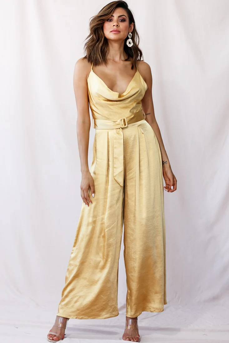 Mali Wide Leg Belted Jumpsuit Mustard - Sonourner
