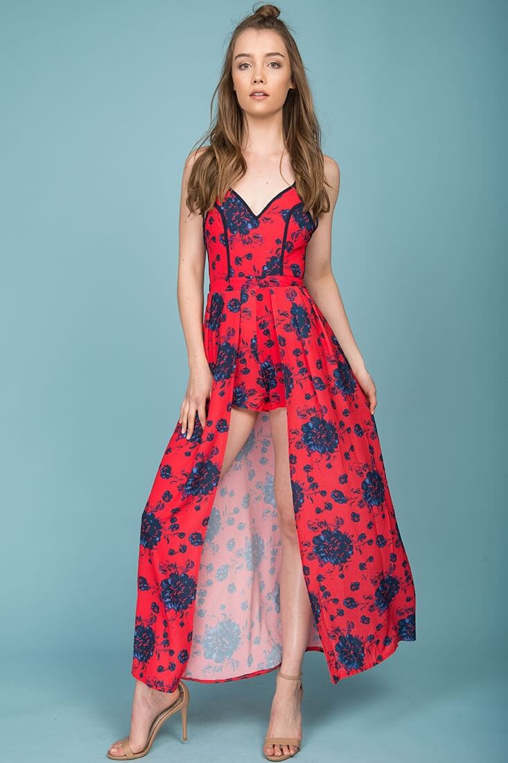 Annika Floral Maxi Romper Red - Sonourner