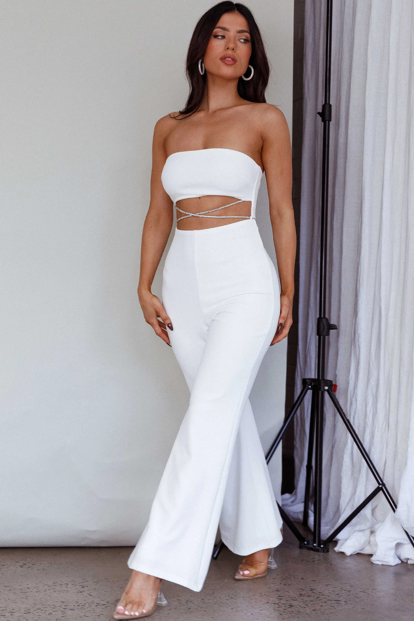 Nohemi Strapless Diamante Jumpsuit White - Sonourner