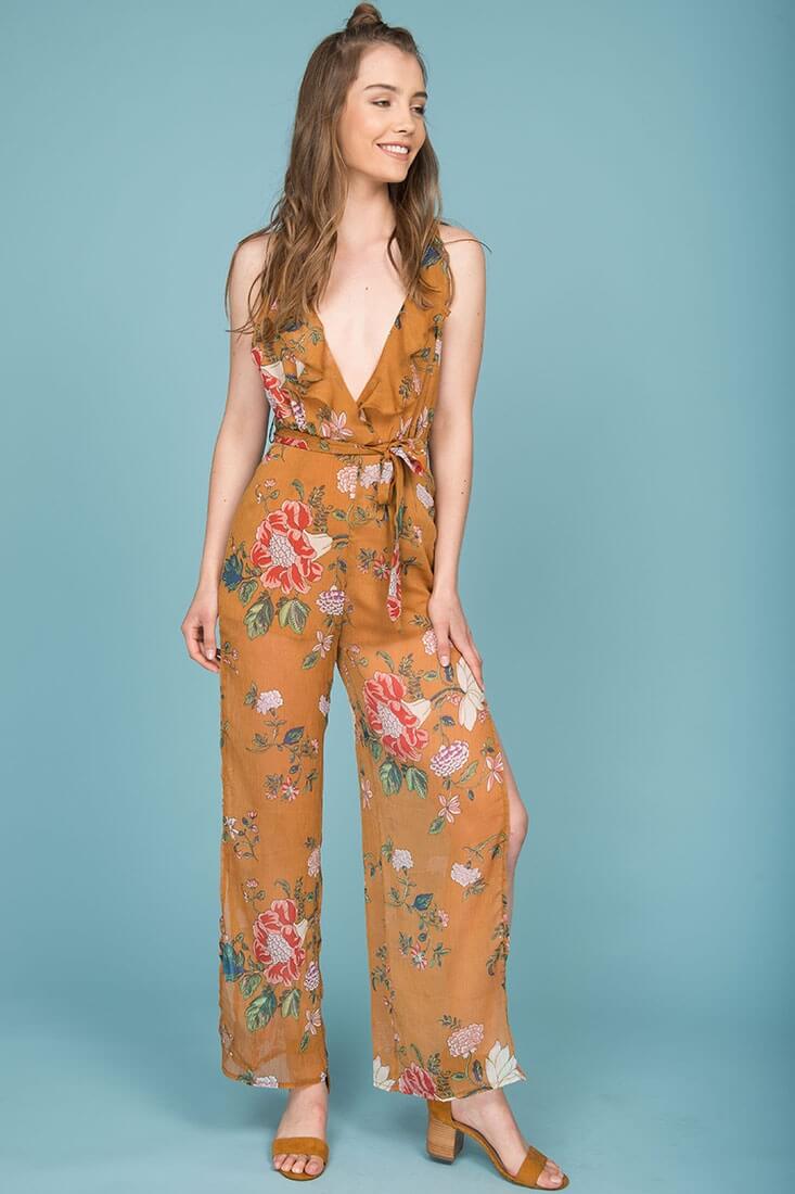 Danica Dressy Floral Jumpsuit Mustard - Sonourner