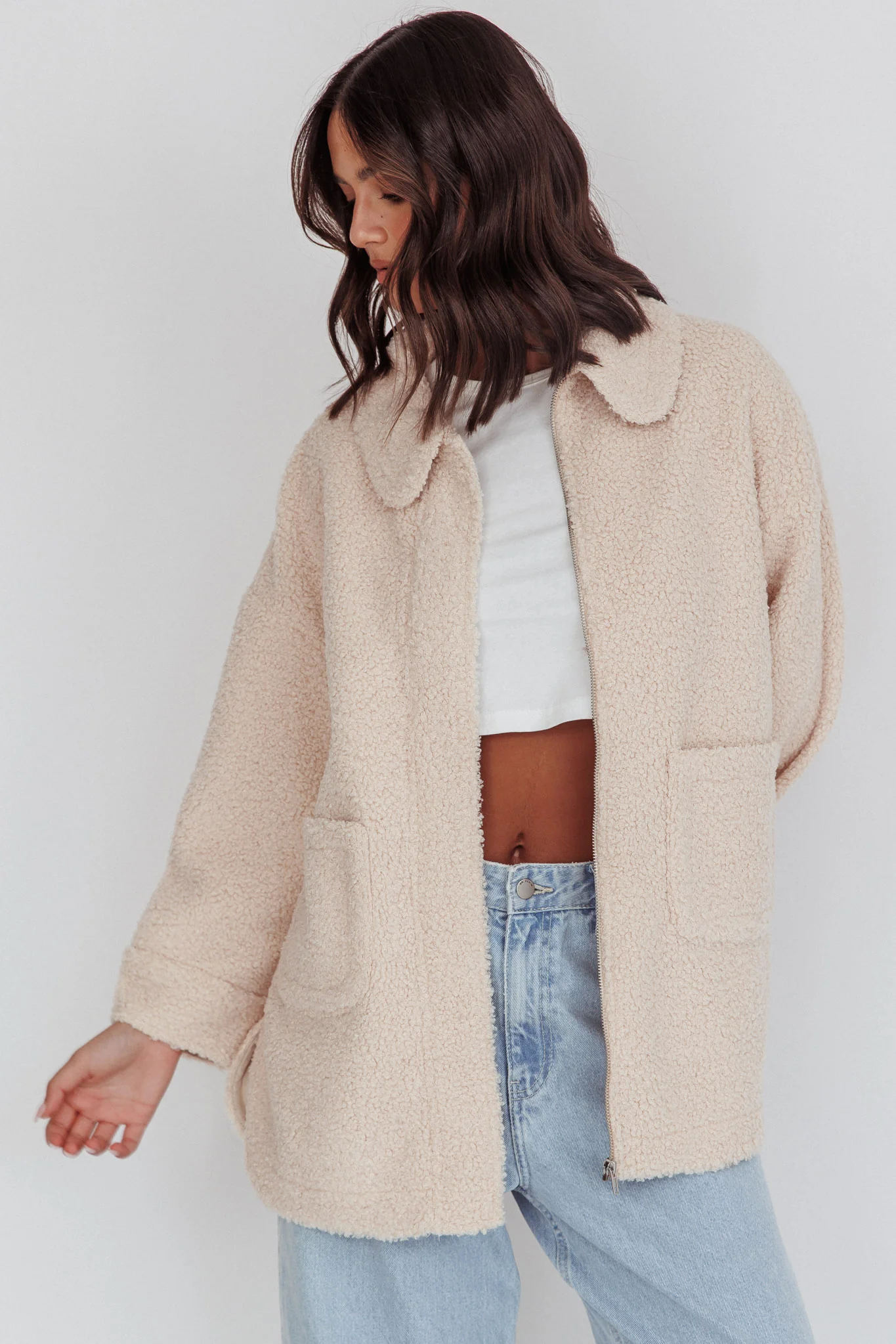 Peace & Serene Collared Sherpa Jacket Oat - Sonourner
