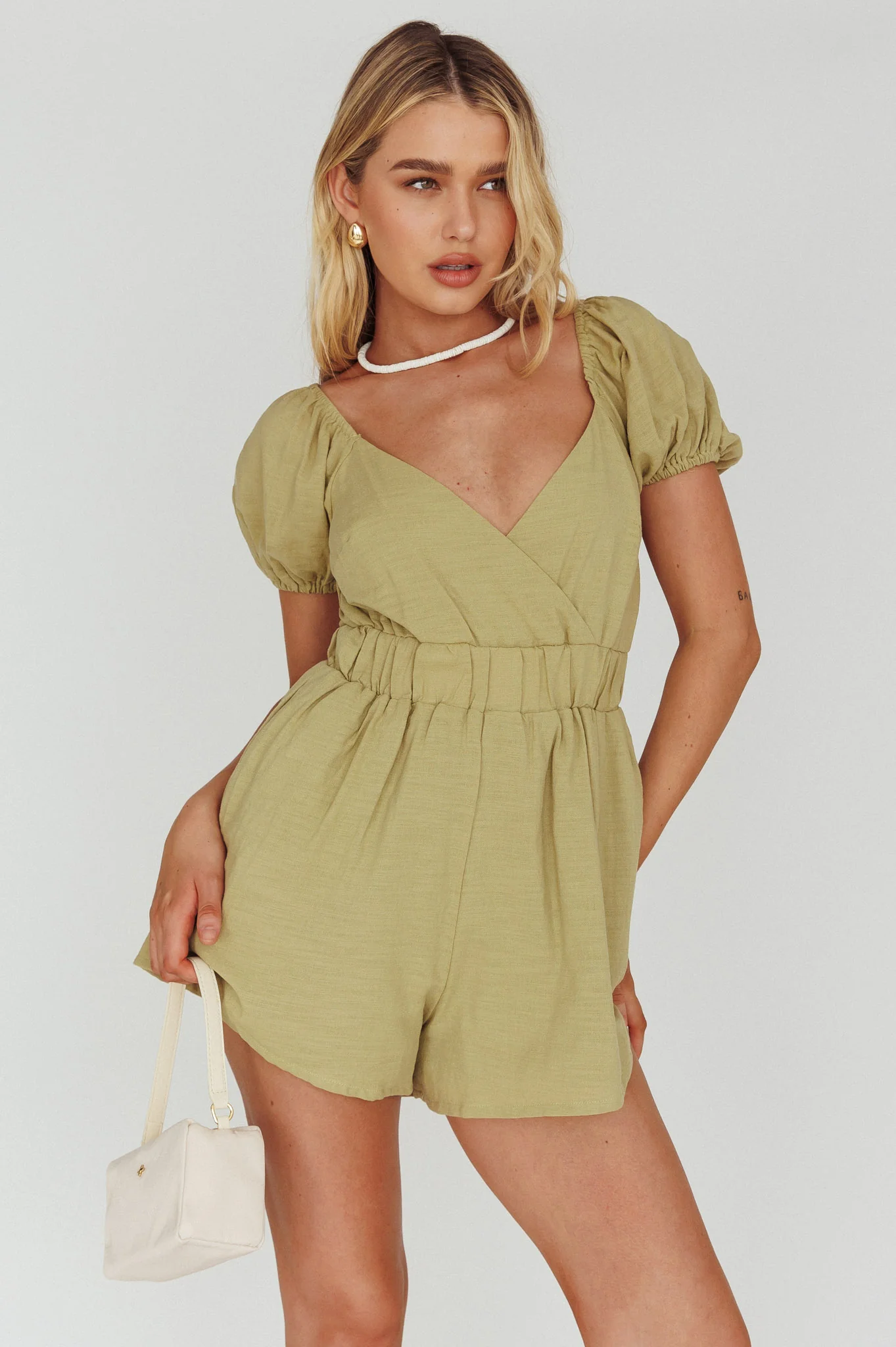 Alexis Elasticated Waist Romper Avocado - Sonourner