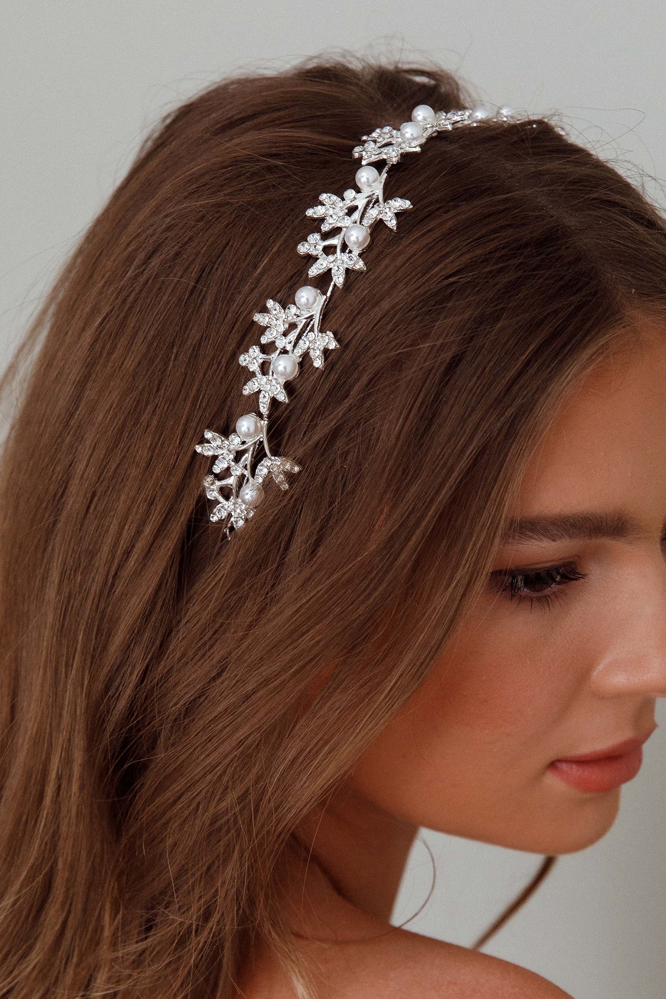 Leaves & Pearl Wire Headband Silver - Sonourner