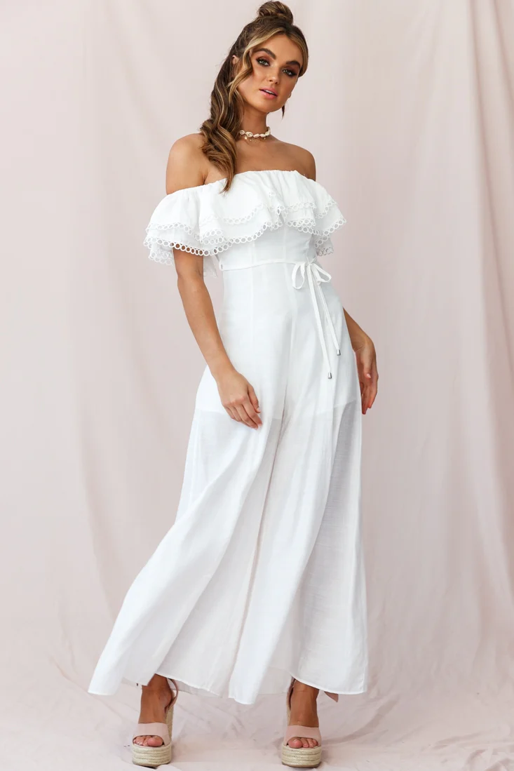 Beloved Off-Shoulder Wide Leg Jumpsuit White - Sonourner