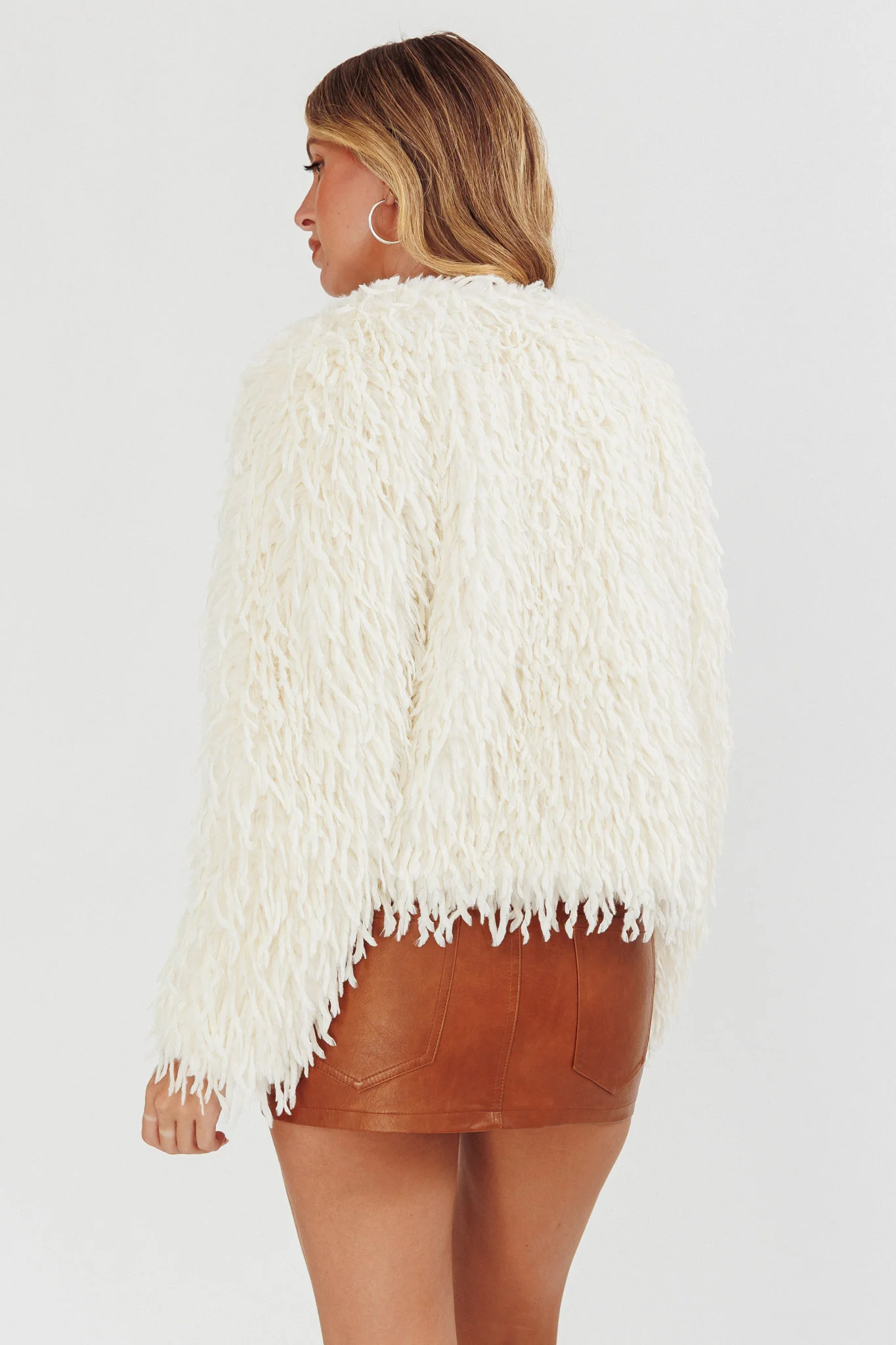 Montana Long Pile Faux Fur Jacket White - Sonourner
