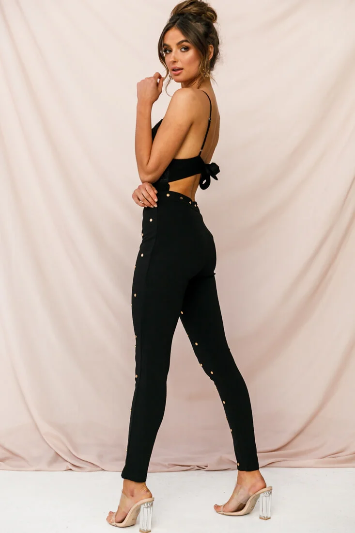 Manhattan Gold Button Pants Black - Sonourner