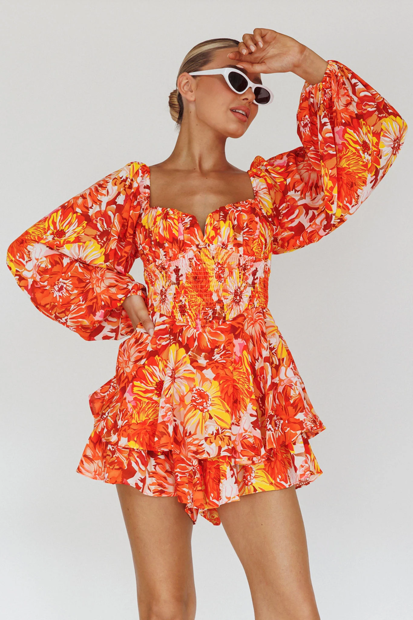 Evanice Shirred Waist Romper Floral Yellow - Sonourner