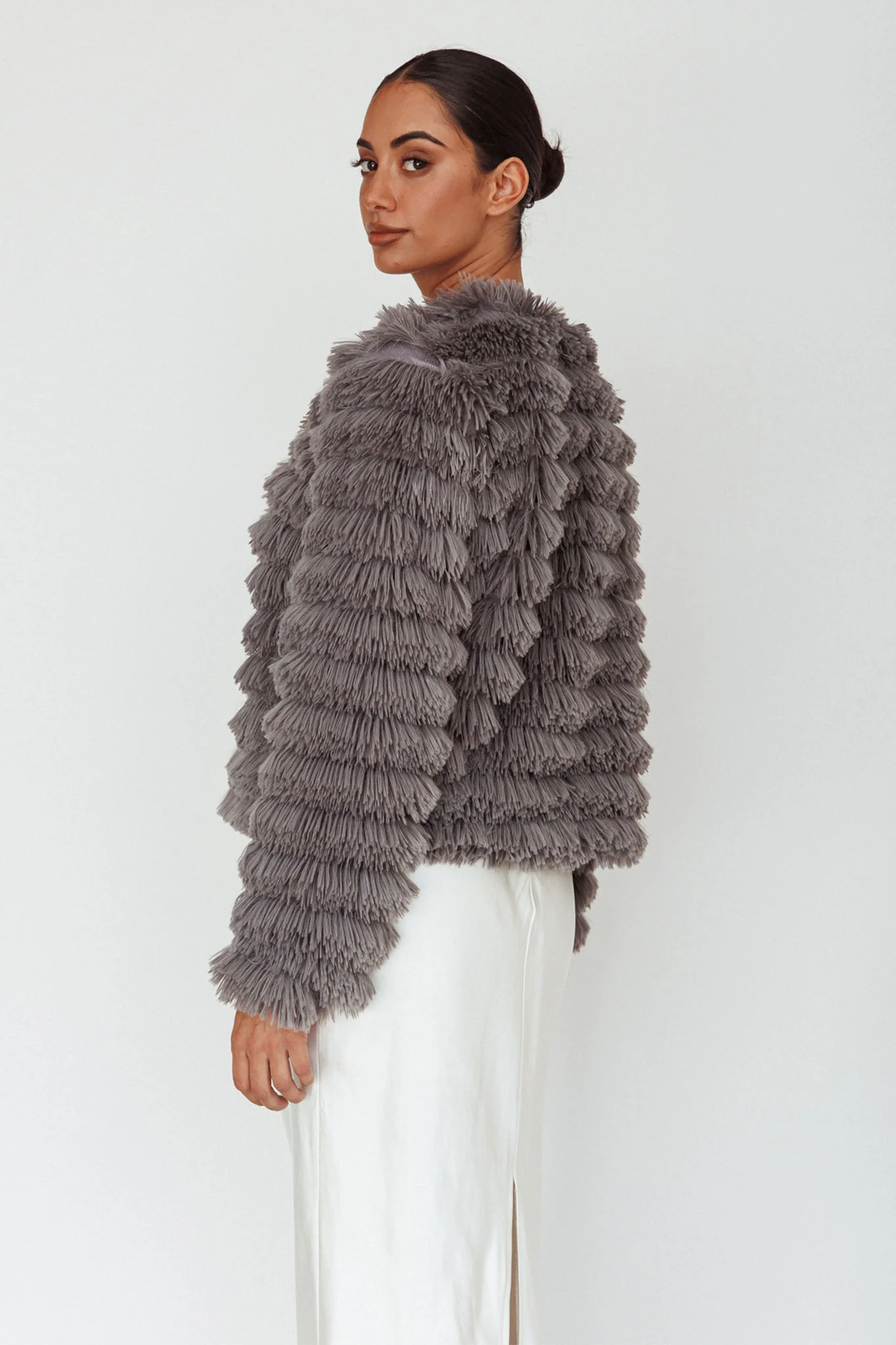 Montana Shaggy Faux Fur Coat Grey - Sonourner