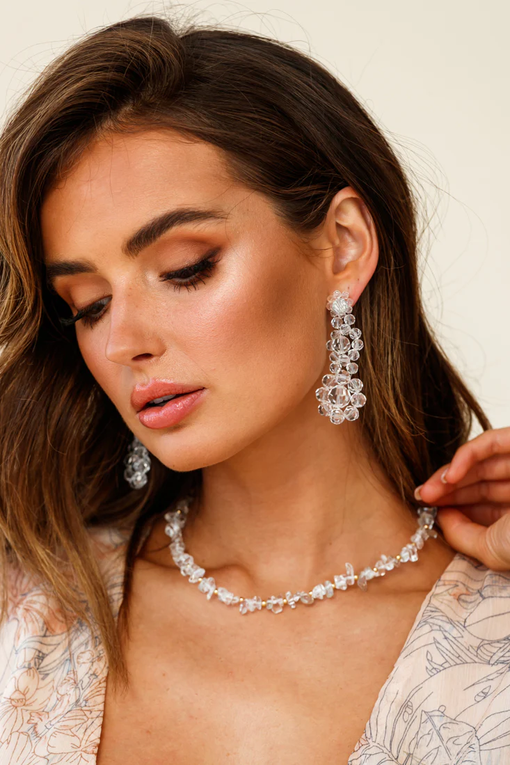 Don't Wait Up Beaded Earrings Clear - Sonourner