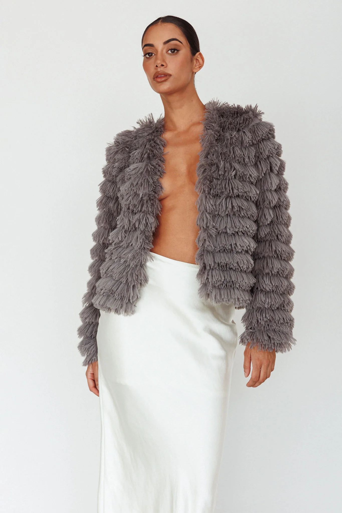 Montana Shaggy Faux Fur Coat Grey - Sonourner