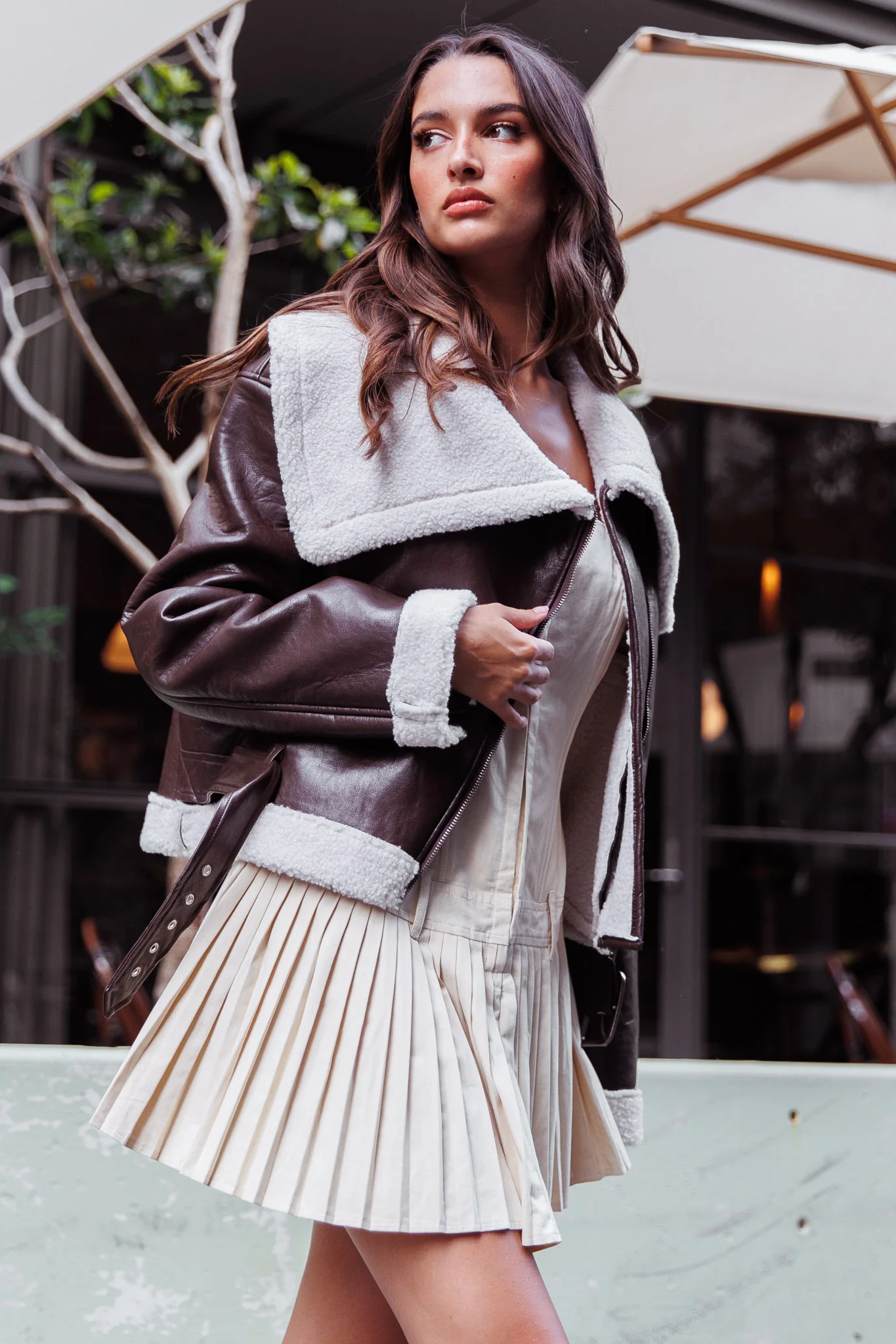 Aviatrix Faux Leather Sherpa Jacket Brown - Sonourner