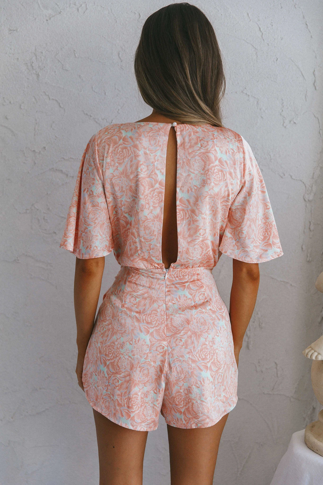 Nadi V-Neckline Wrap Romper Flower Paint Print Pink - Sonourner