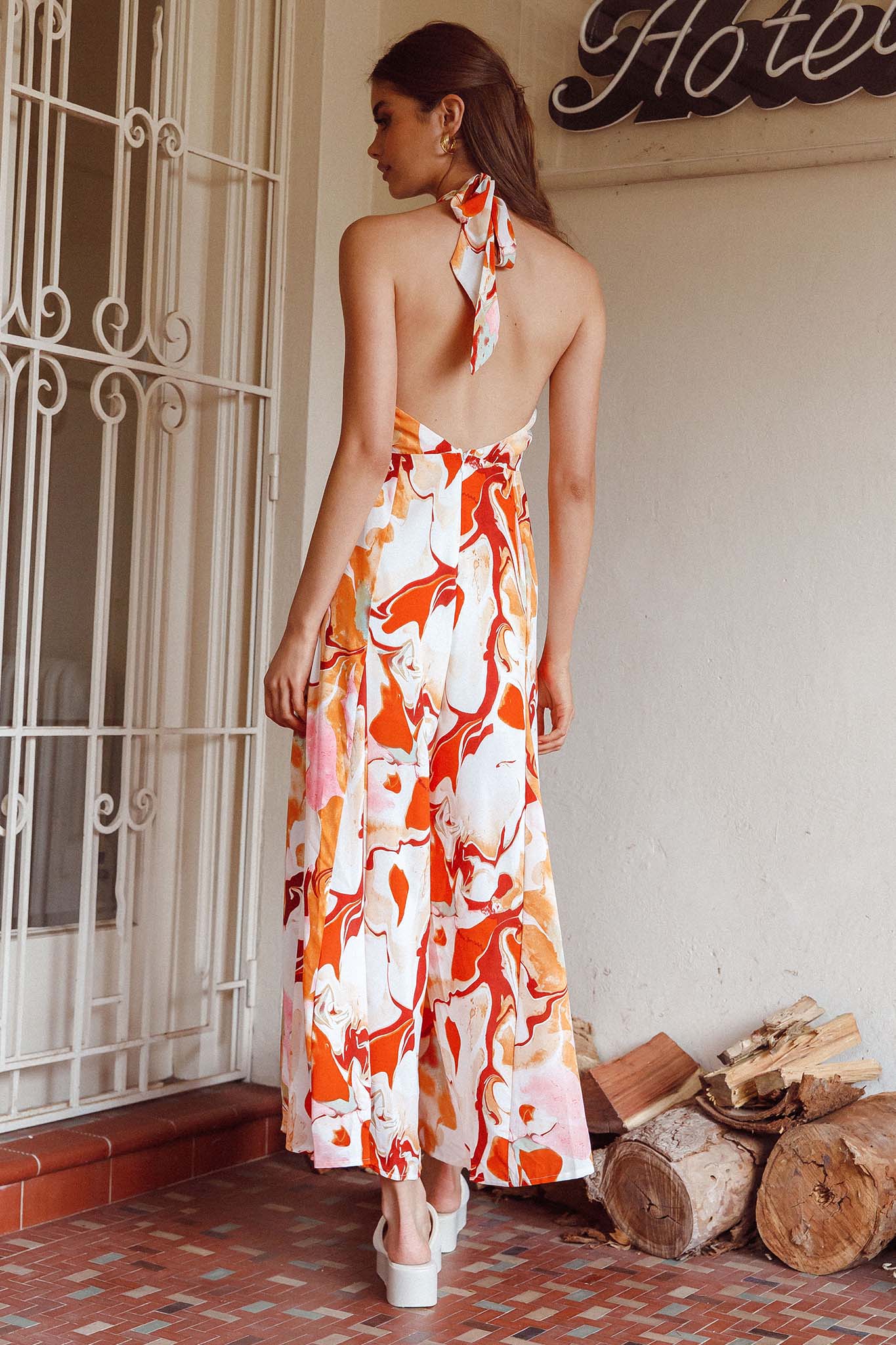 Solstice Sun Halterneck Jumpsuit Swirl Orange - Sonourner