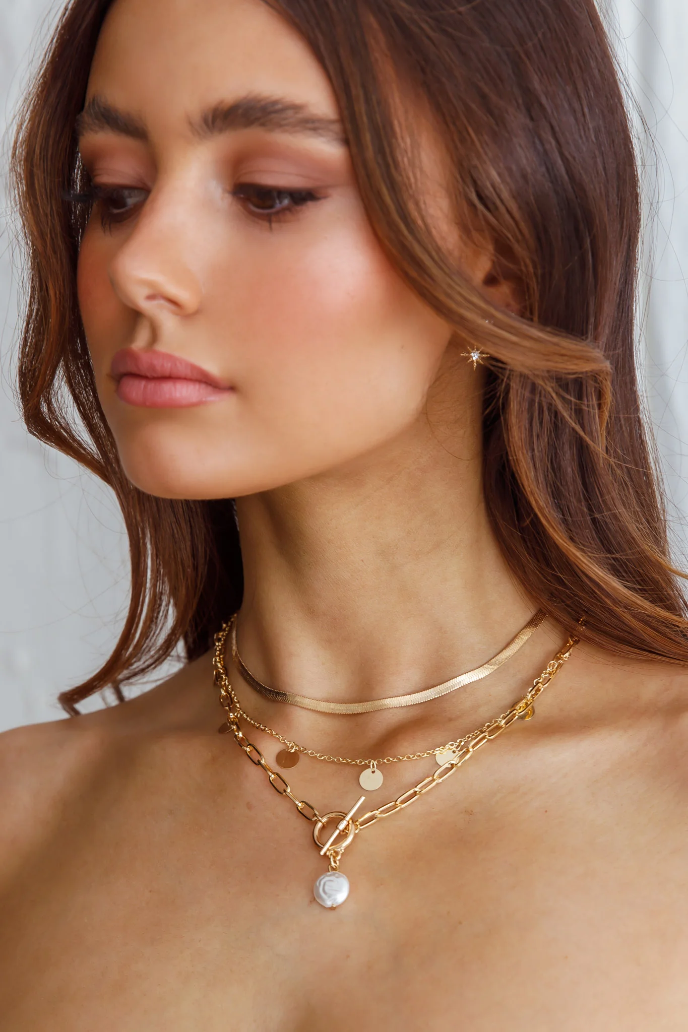 Aria Circle Pearl Pendant Necklace Set Gold - Sonourner