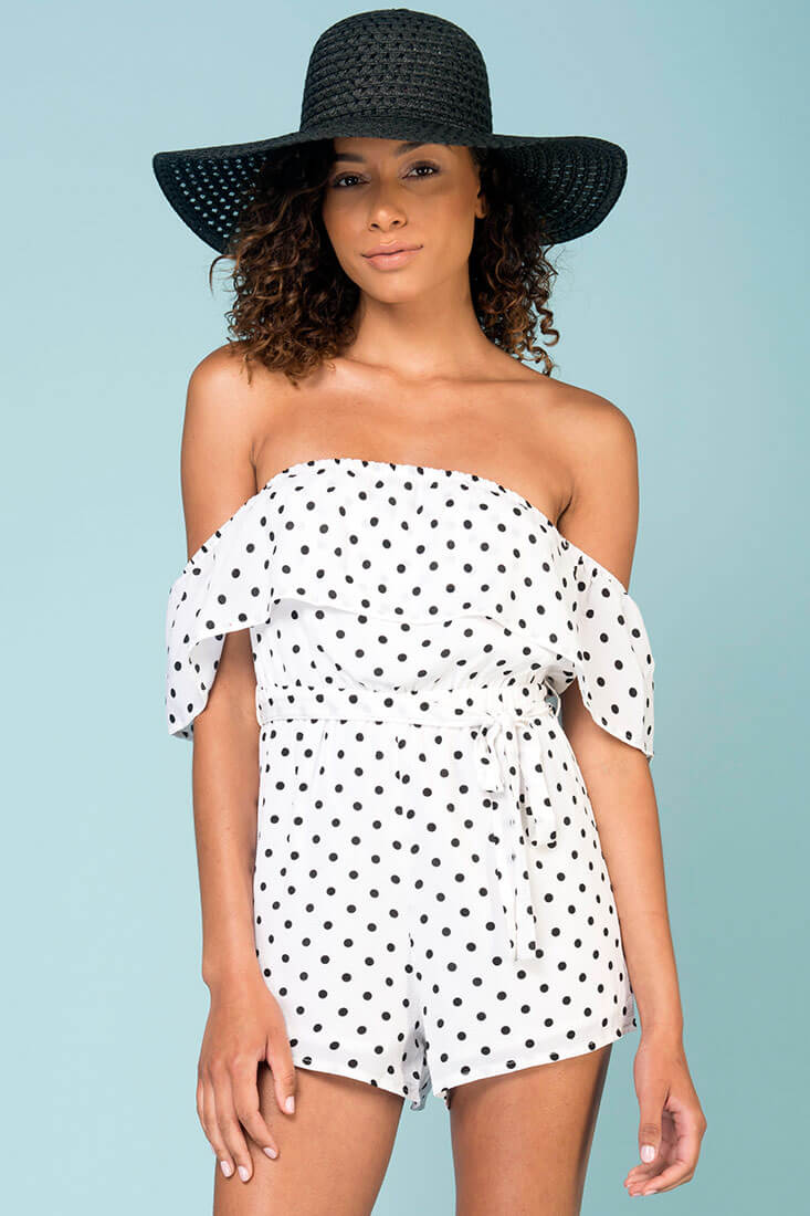 Wynter Casual Romper White With Black Polka Dots - Sonourner
