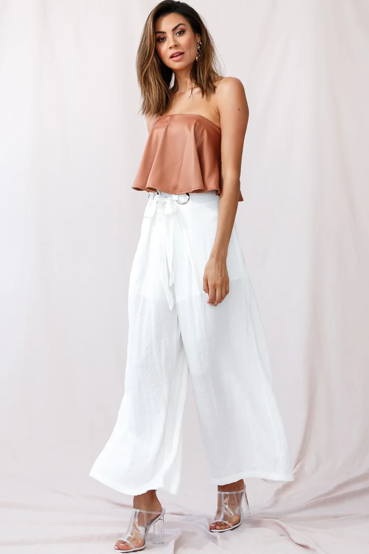 Saigon Wide Leg Eyelet Pants White - Sonourner