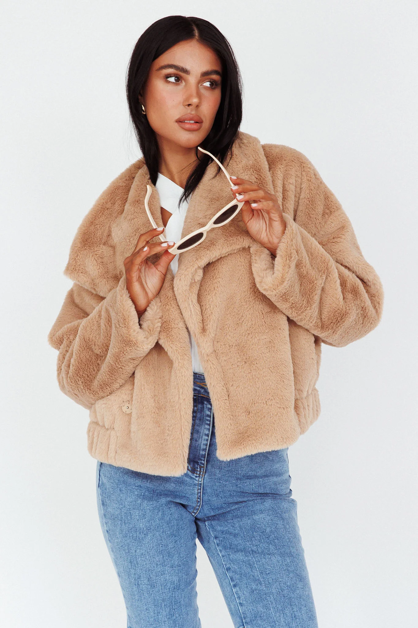 Yaro Long Sleeve Faux Fur Jacket Camel - Sonourner