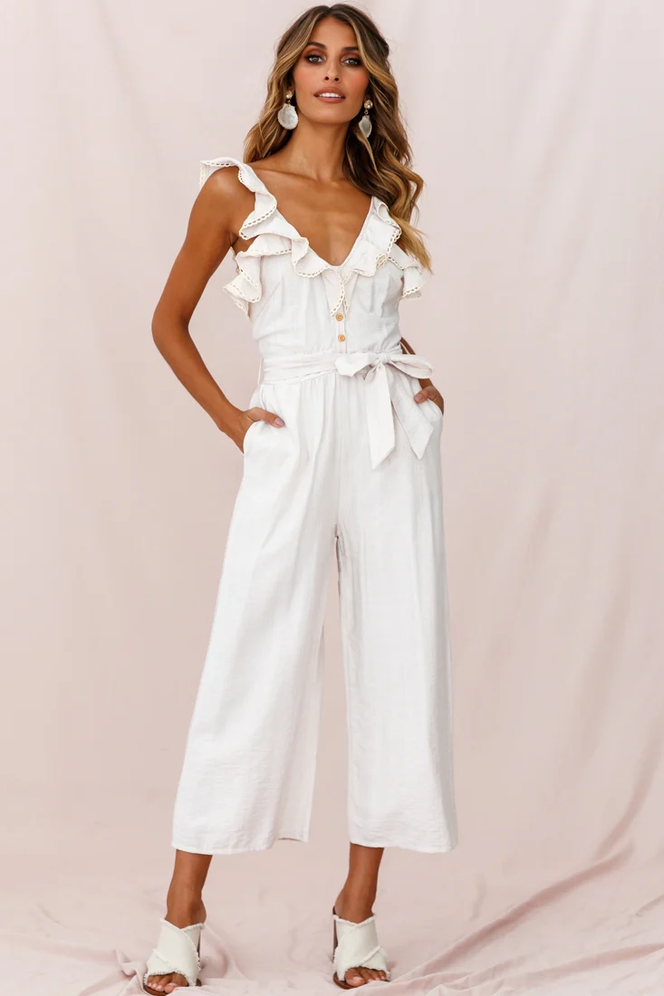 Danube Belted Waist Jumpsuit Beige - Sonourner