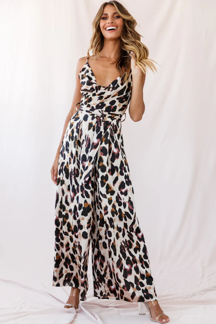 Mali Wide Leg Belted Jumpsuit Leopard - Sonourner