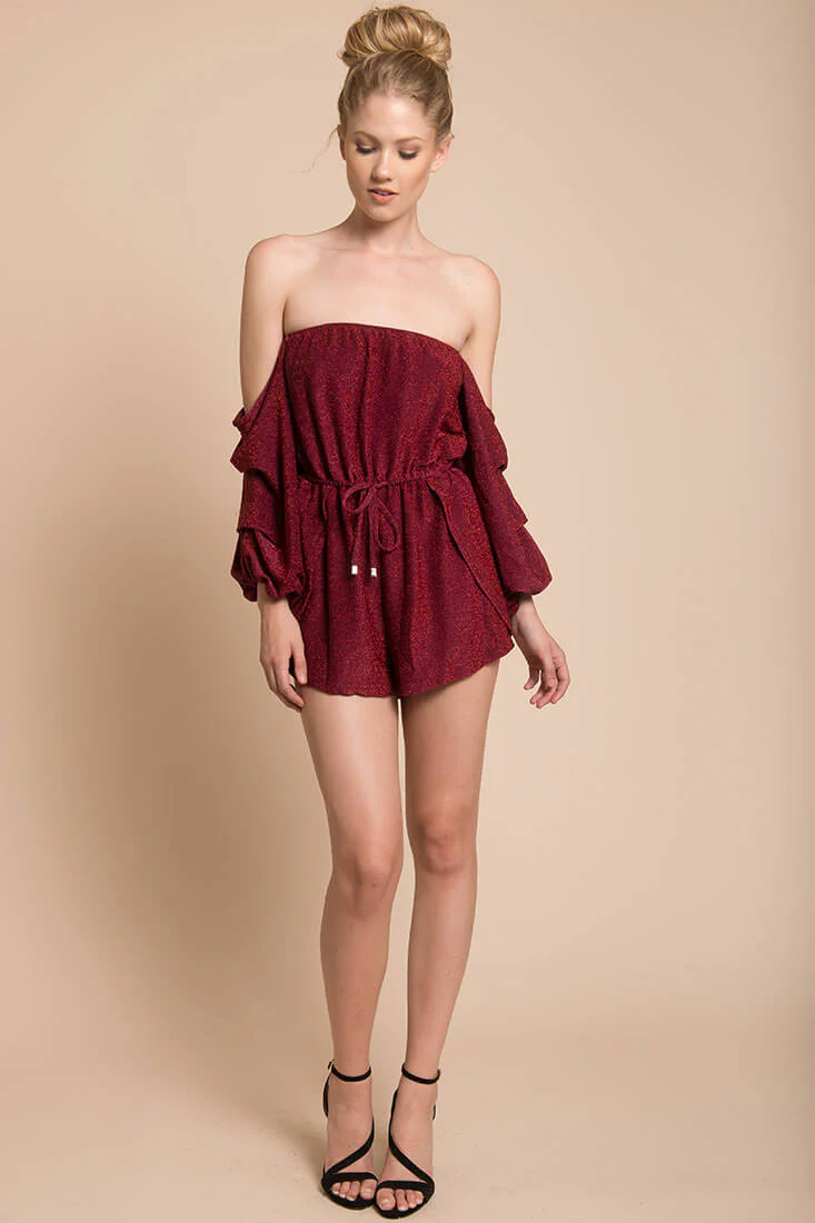 Addison Off The Shoulder Romper Wine - Sonourner