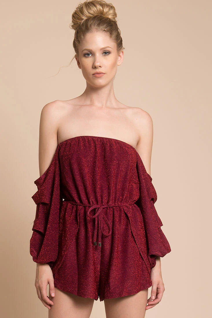 Addison Off The Shoulder Romper Wine - Sonourner