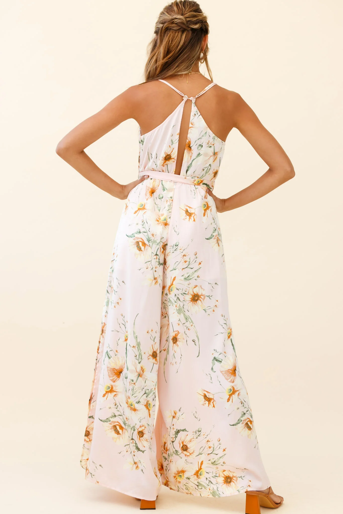 Miso Wide-Leg Cami Jumpsuit Poppy Print Pink - Sonourner