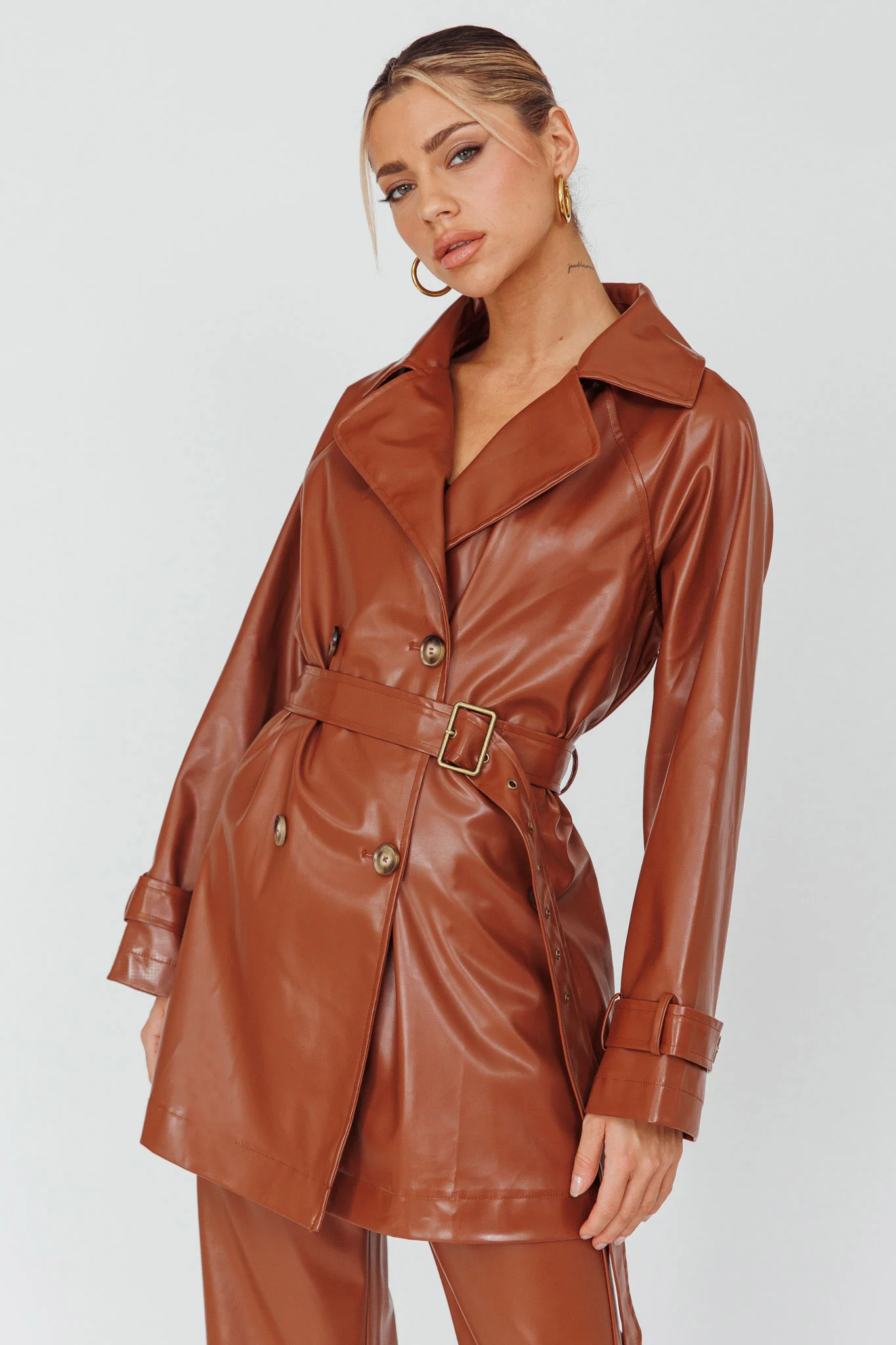 Noa Faux Leather Belted Jacket Terracotta - Sonourner