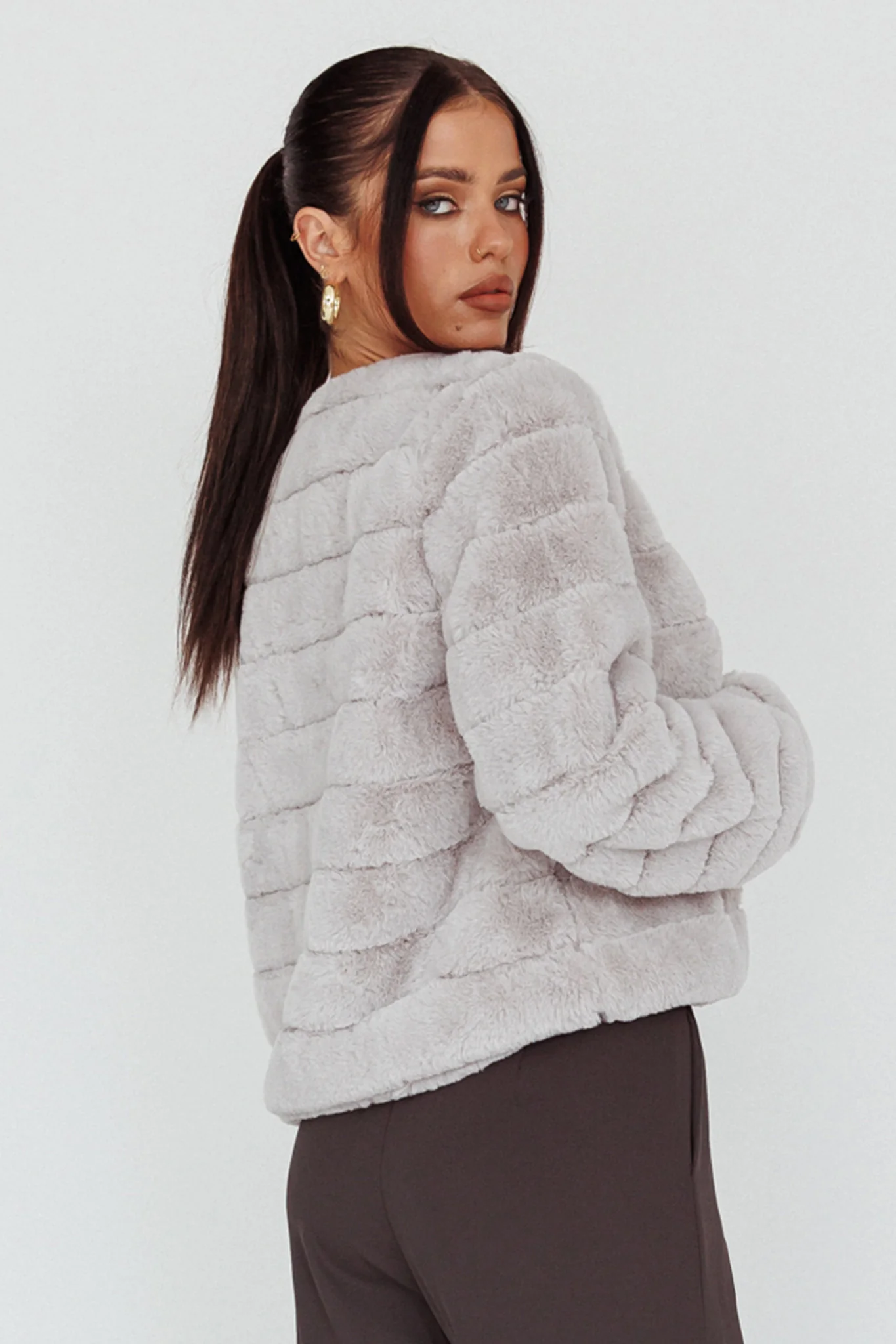 Montana Faux Fur Jacket Light Grey - Sonourner