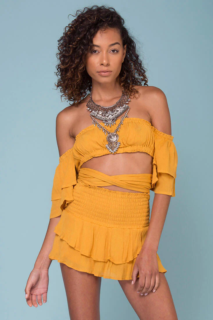 Rhea Top and Skort Set Mustard - Sonourner