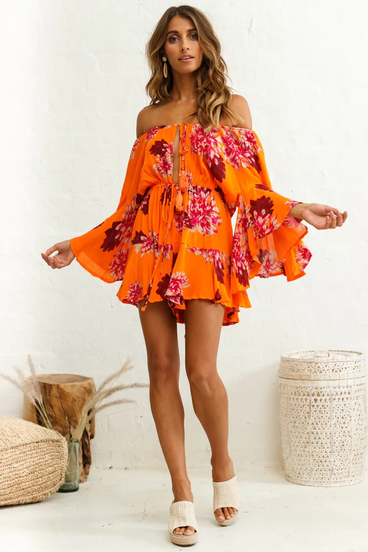 Fiona Drawstring Waist Romper Orange - Sonourner