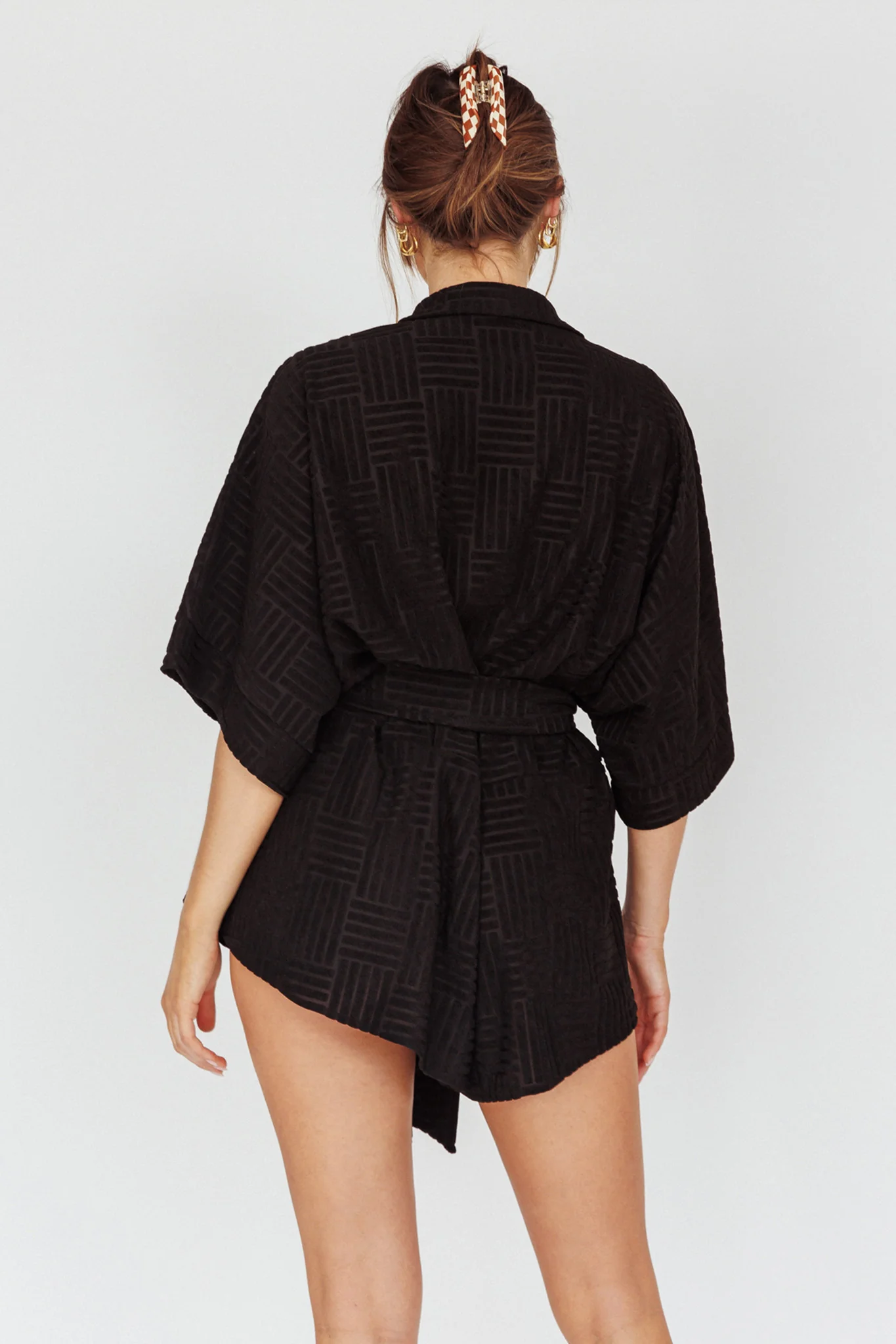 Daytona Beach Button-Up Romper Textured Black - Sonourner