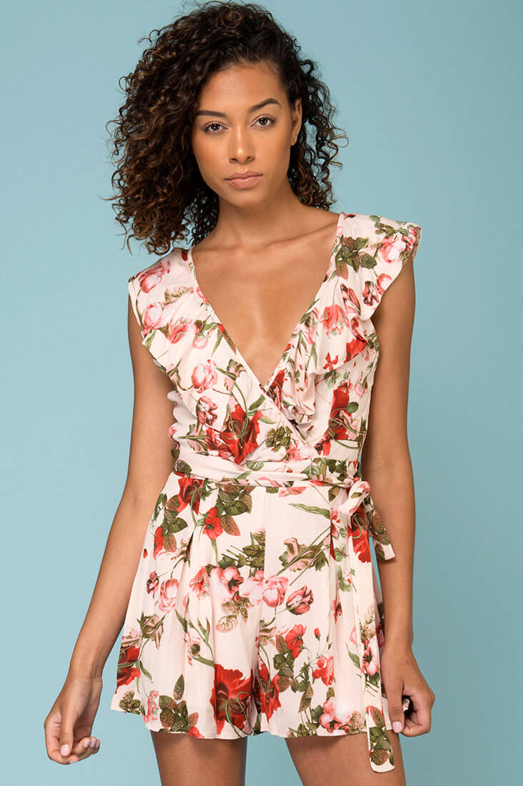 Aubriella Floral Romper Beige - Sonourner