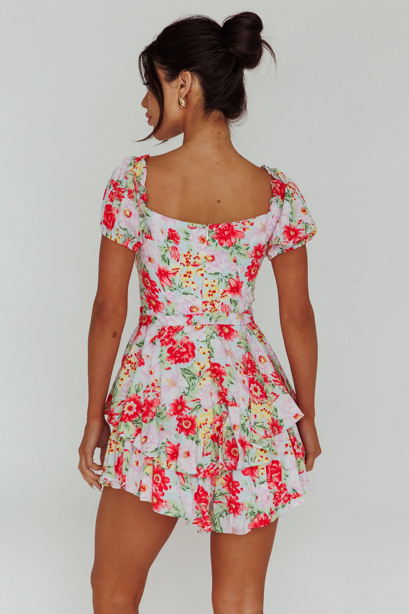 Whimsical Cut-out Bodice Romper Floral Pink - Sonourner