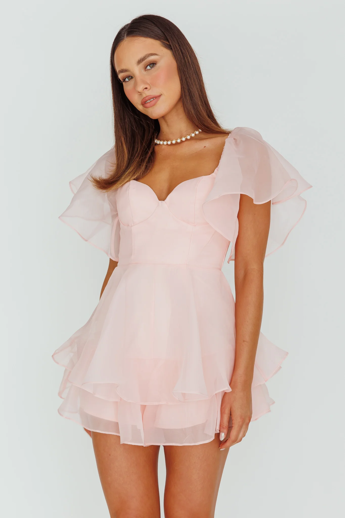 Aphrodite Angel Sleeve Layered Romper Pink - Sonourner