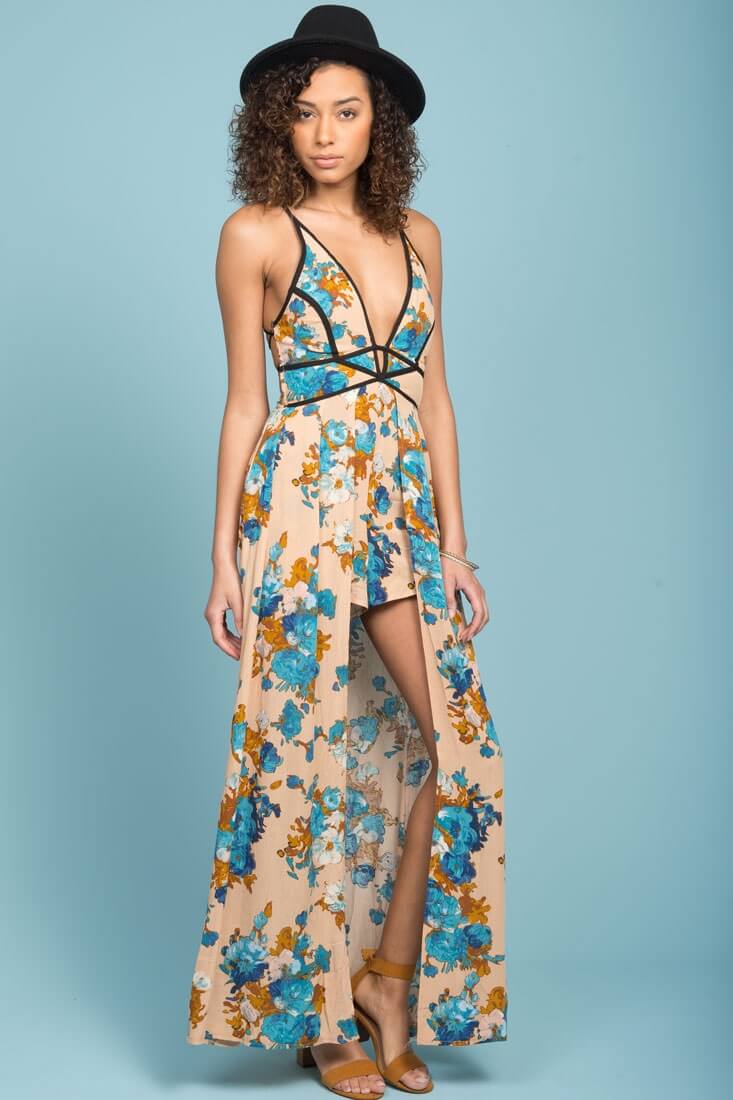 Tiana Floral Maxi Romper Mocha - Sonourner