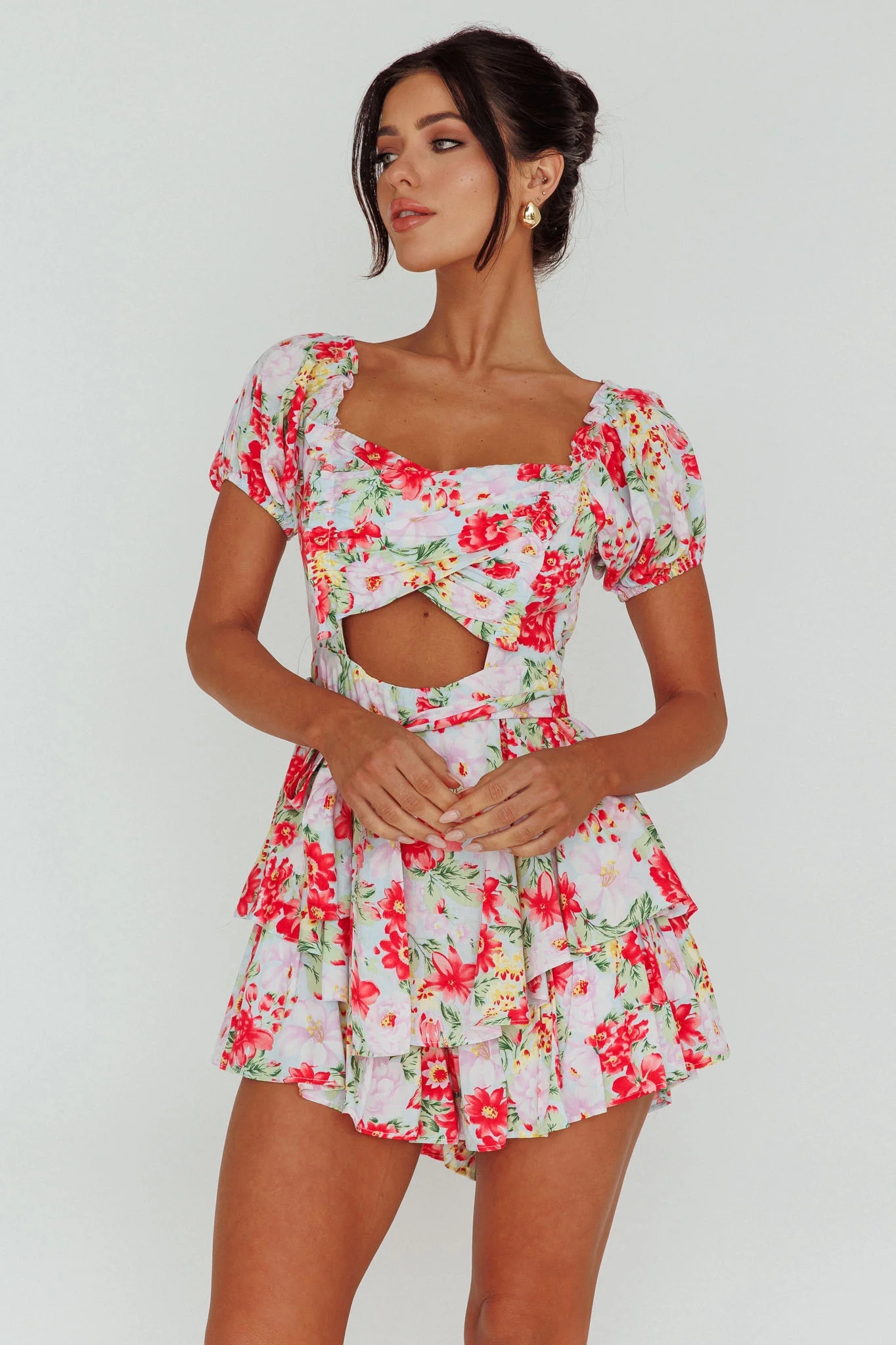Whimsical Cut-out Bodice Romper Floral Pink - Sonourner