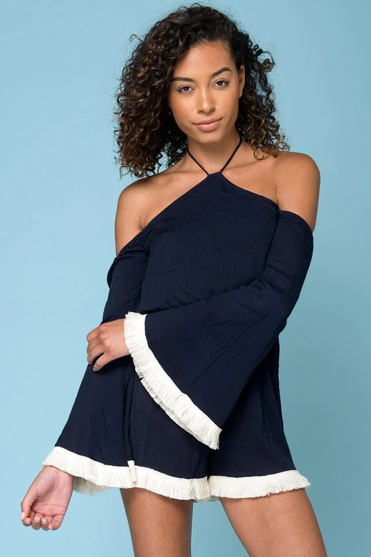 Nirvana Bell Sleeve Casual Romper Navy - Sonourner