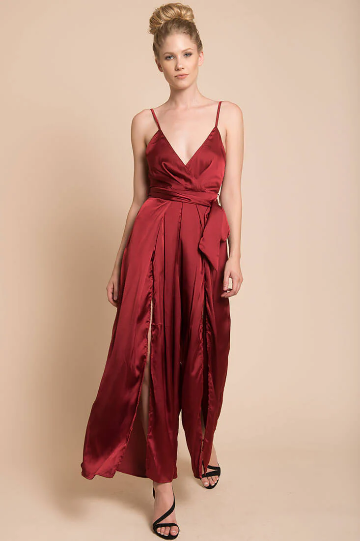 Ella Open Back Jumpsuit Burgundy - Sonourner
