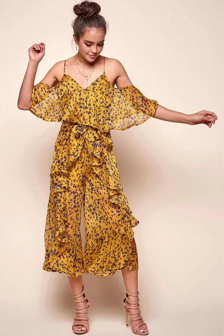 Constance Flowy Summer Jumpsuit Yellow Mustard - Sonourner
