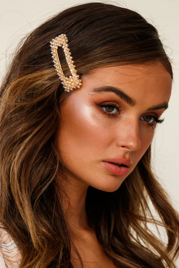 Maisy Beaded Oversized Rectangle Barrette Champagne - Sonourner