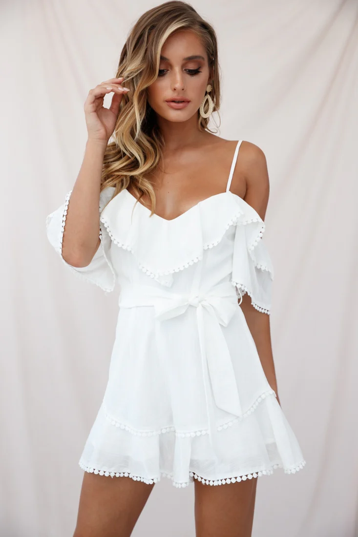 Sugar Sugar Off-Shoulder Trim Detail Romper White - Sonourner