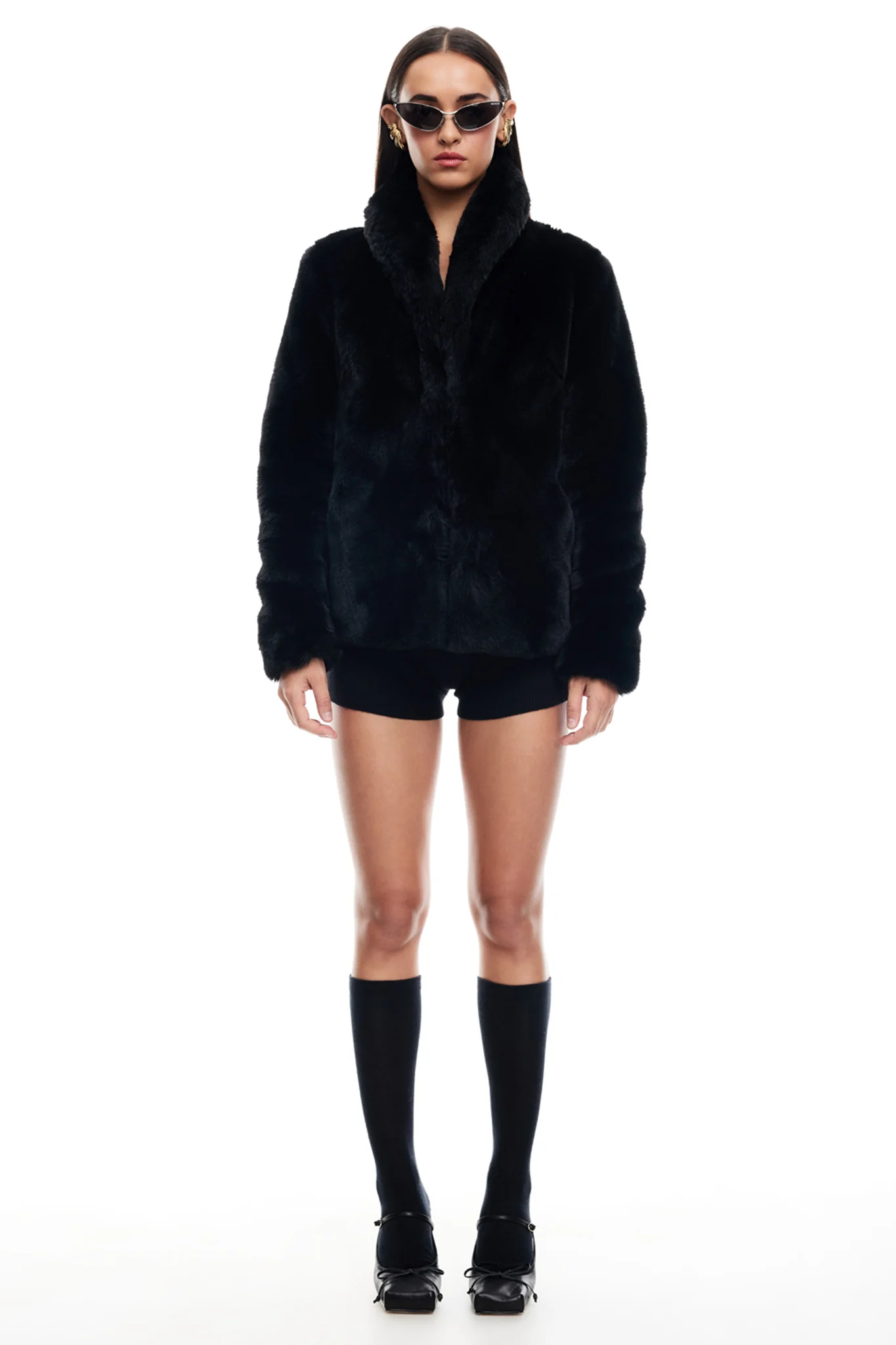 LIONESS Bada Bing Faux Fur Jacket Onyx - Sonourner