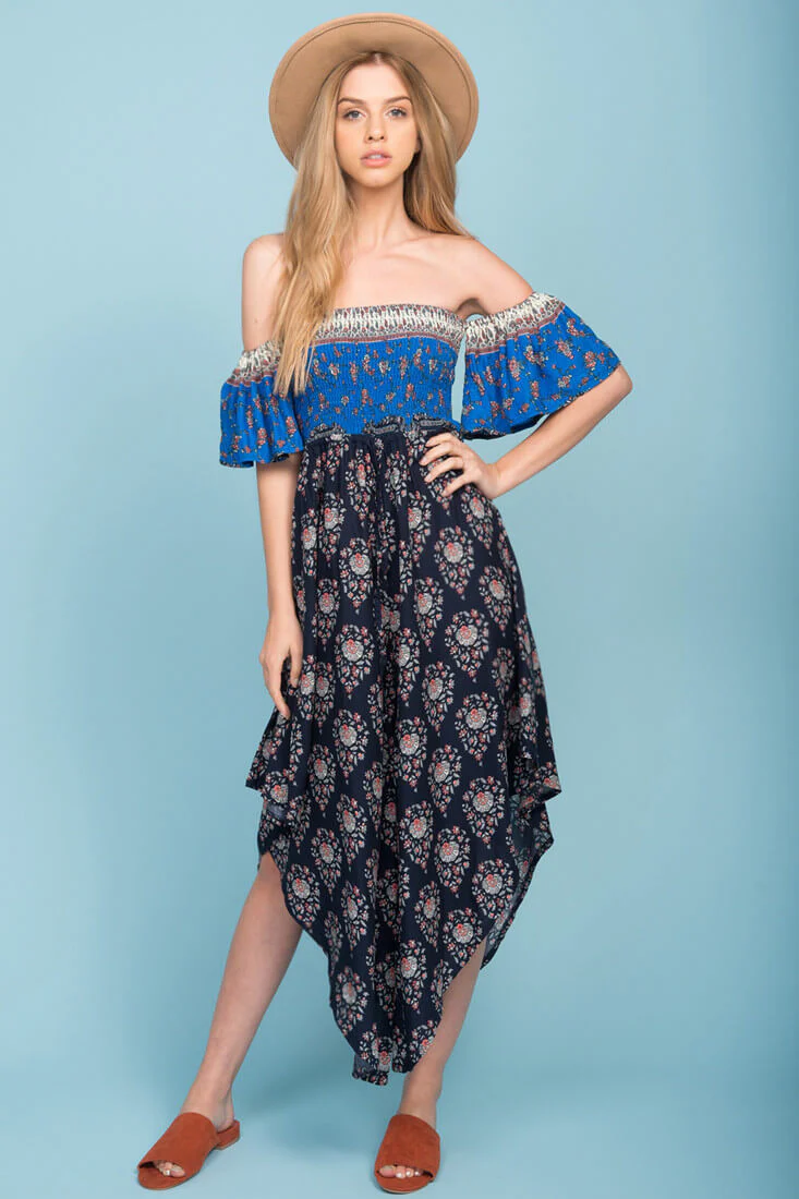Brooke Off The Shoulder Maxi Romper Navy - Sonourner