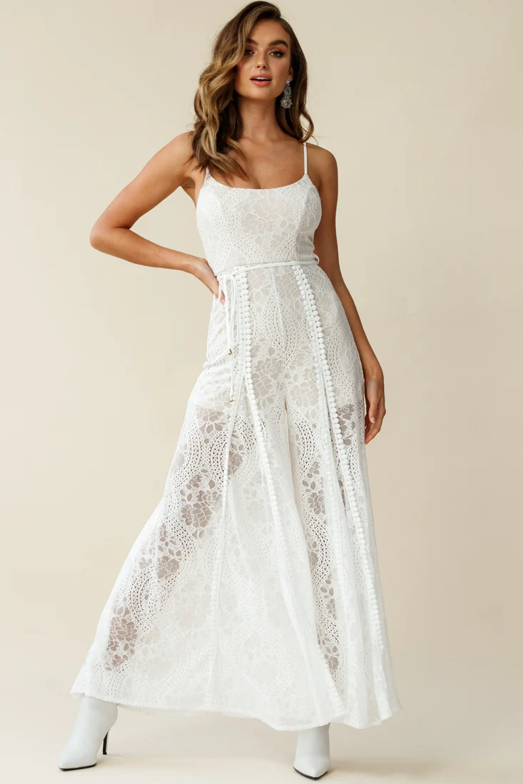 Palm Springs Lace Jumpsuit White - Sonourner