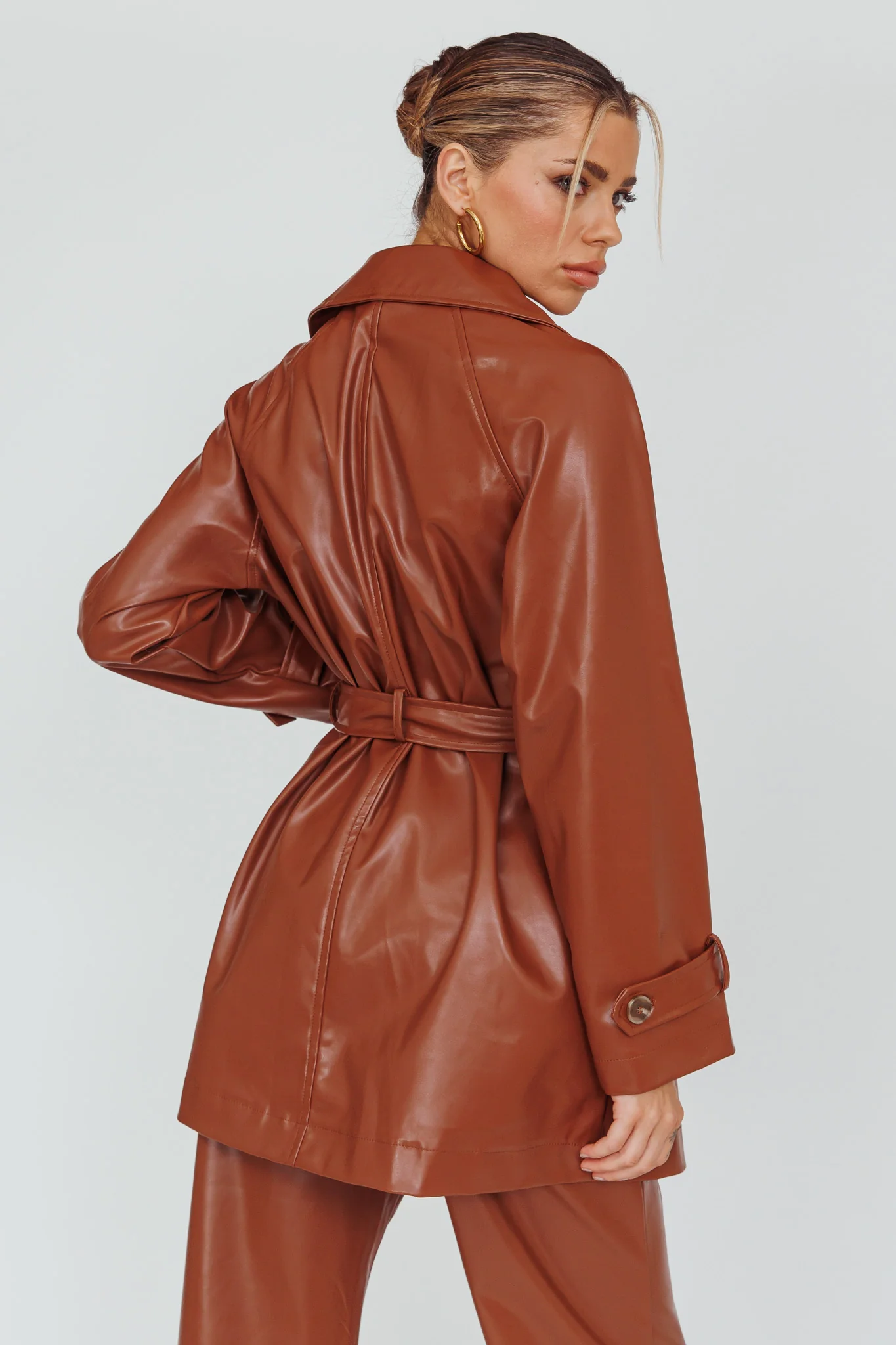 Noa Faux Leather Belted Jacket Terracotta - Sonourner