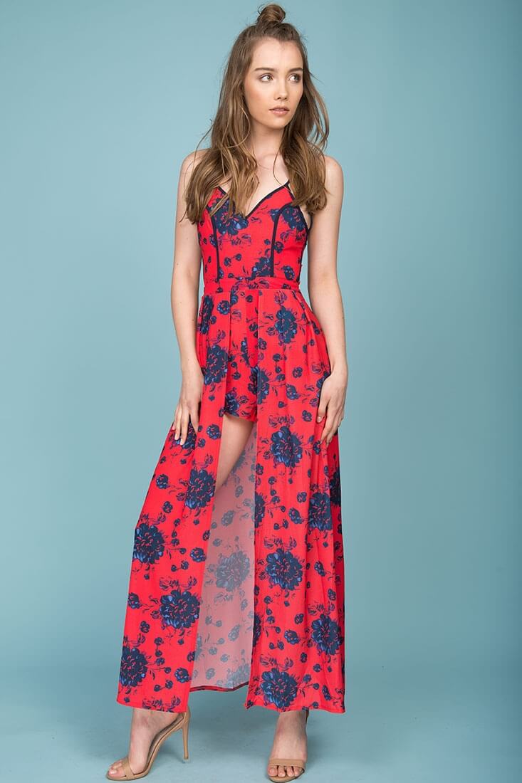 Annika Floral Maxi Romper Red - Sonourner