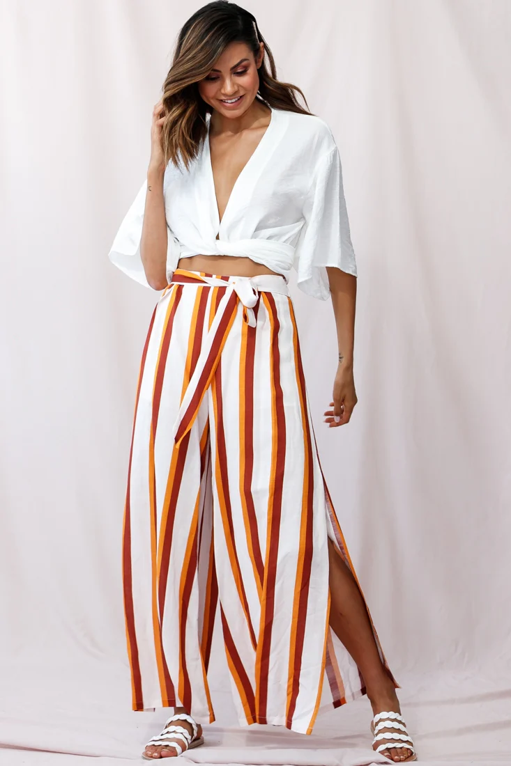 Aruba Wide Leg Side Split Pants Mustard/Brick - Sonourner